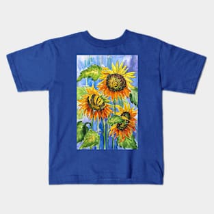 Blue Yellow Watercolor Painting Kids T-Shirt